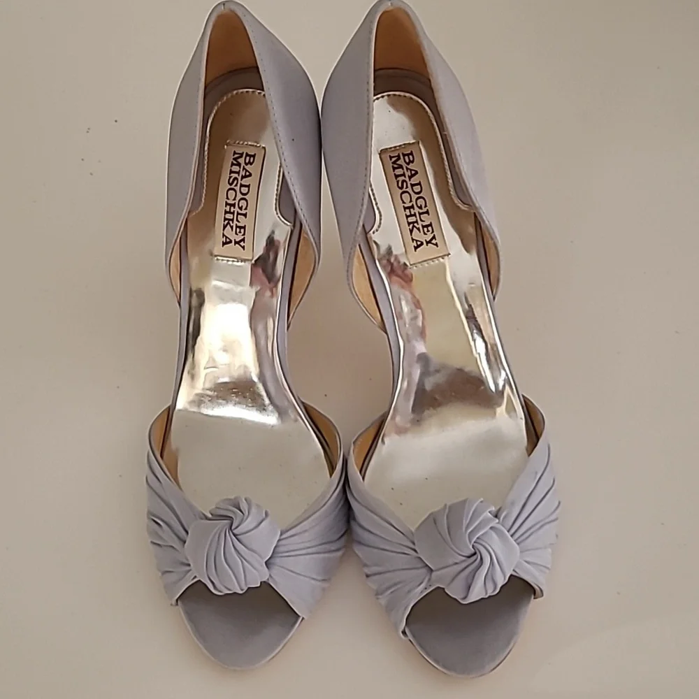 Bagley Mischka Musica Blue Satin Love Knot Open Toe Heels - Picture 11 of 16